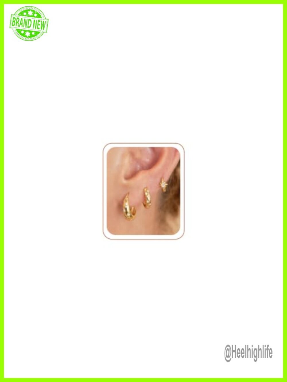 Star Hoop Earring Set Huggie Piercing Stackable 3 Pairs Gold Plated